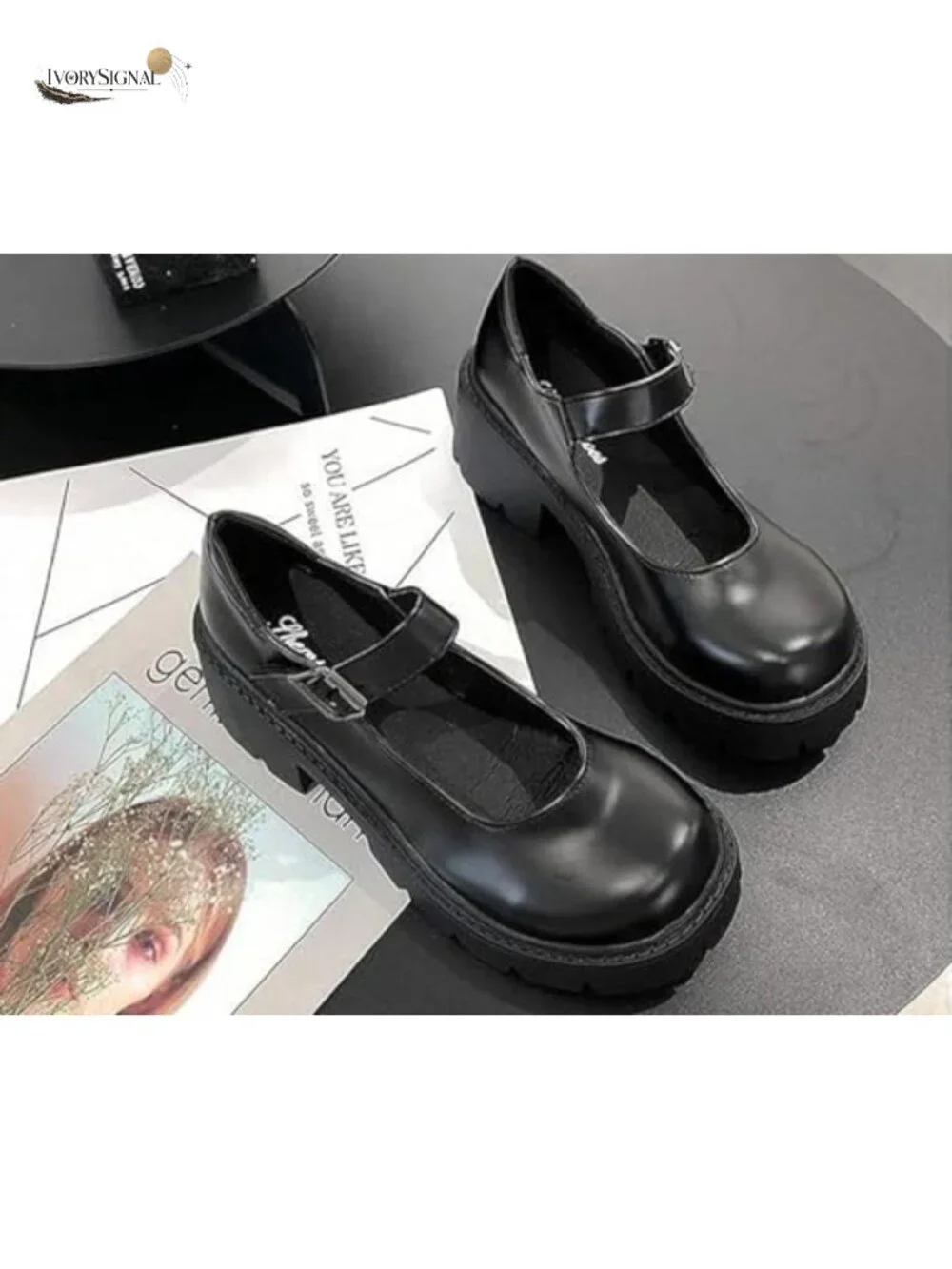 Gothic Lolita Mary Jane Platform Pumps Faux Leather Ankle Buckle Rivet Heels